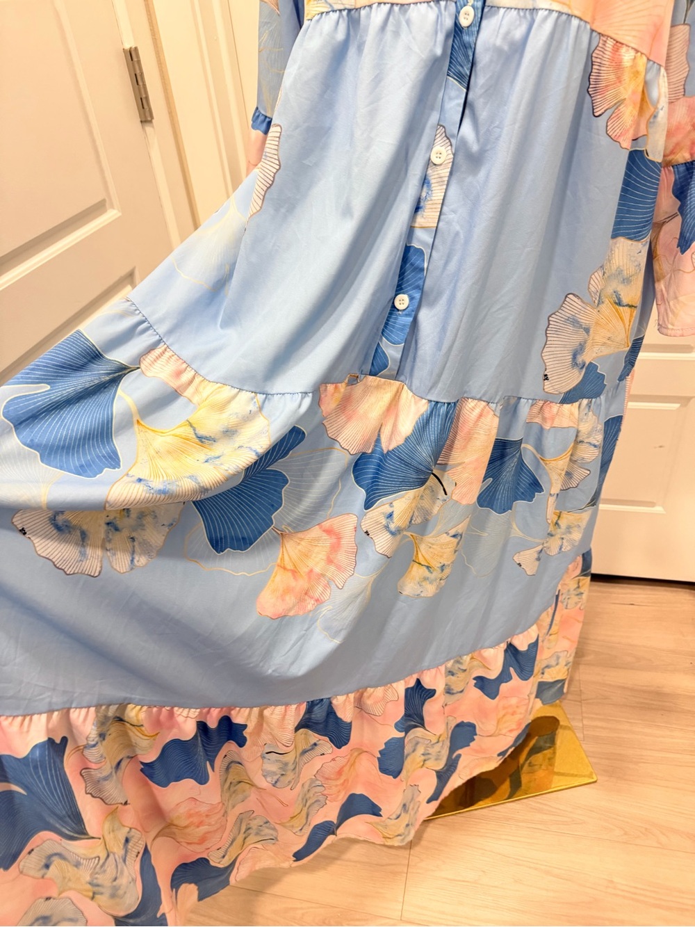 Blue & Pink Floral Tiered Button-Front Maxi Dress - Picture 4 of 5